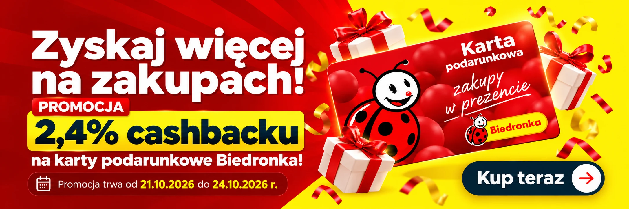 Świąteczna promocja Biedronka – 2,4% cashback na karty podarunkowe
